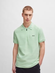 BOSS Green Short-Sleeved Zip-Neck Polo Sweater With Logo Detail - Image 1 of 5