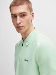 BOSS Green Short-Sleeved Zip-Neck Polo Sweater With Logo Detail - Image 4 of 5