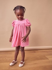 Pink Textured Puff Sleeve Velvet Party Dress (3mths-10yrs) - Image 2 of 7