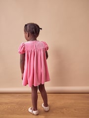 Pink Textured Puff Sleeve Velvet Party Dress (3mths-10yrs) - Image 3 of 7