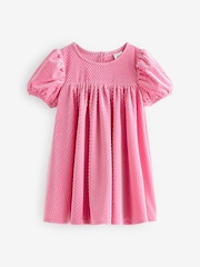 Pink Textured Puff Sleeve Velvet Party Dress (3mths-10yrs) - Image 6 of 7