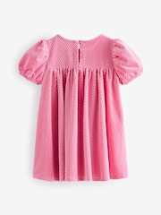 Pink Textured Puff Sleeve Velvet Party Dress (3mths-10yrs) - Image 7 of 7