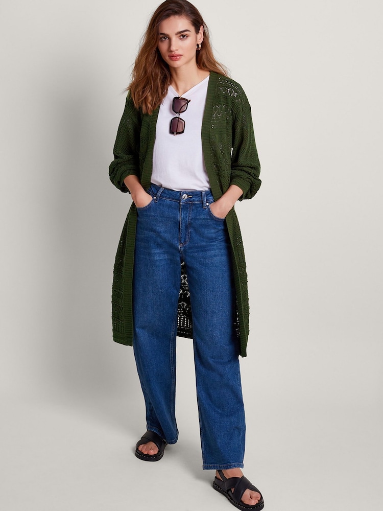 Monsoon Green Phea Pointelle Cardigan - Image 2 of 5 Monsoon Green Phea Pointelle Cardigan - Image 2 of 5