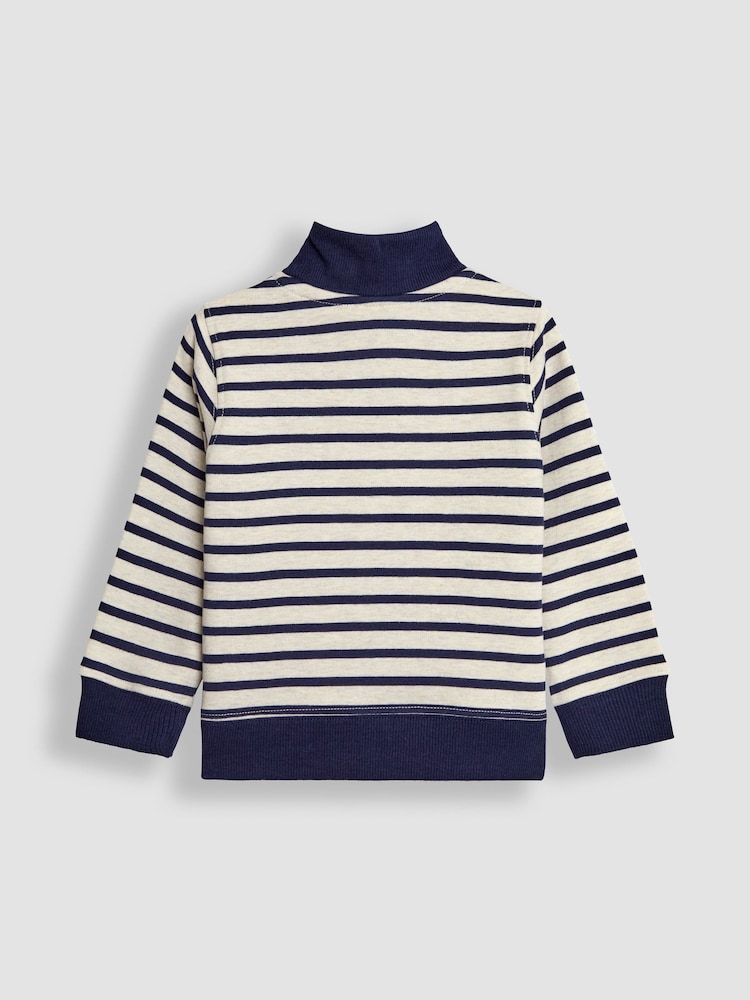 JoJo Maman Bébé Navy Blue Stripe Classic Car Appliqué Half Zip Sweatshirt - Image 2 of 3