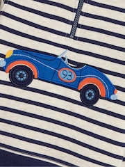 JoJo Maman Bébé Navy Blue Stripe Classic Car Appliqué Half Zip Sweatshirt - Image 3 of 3