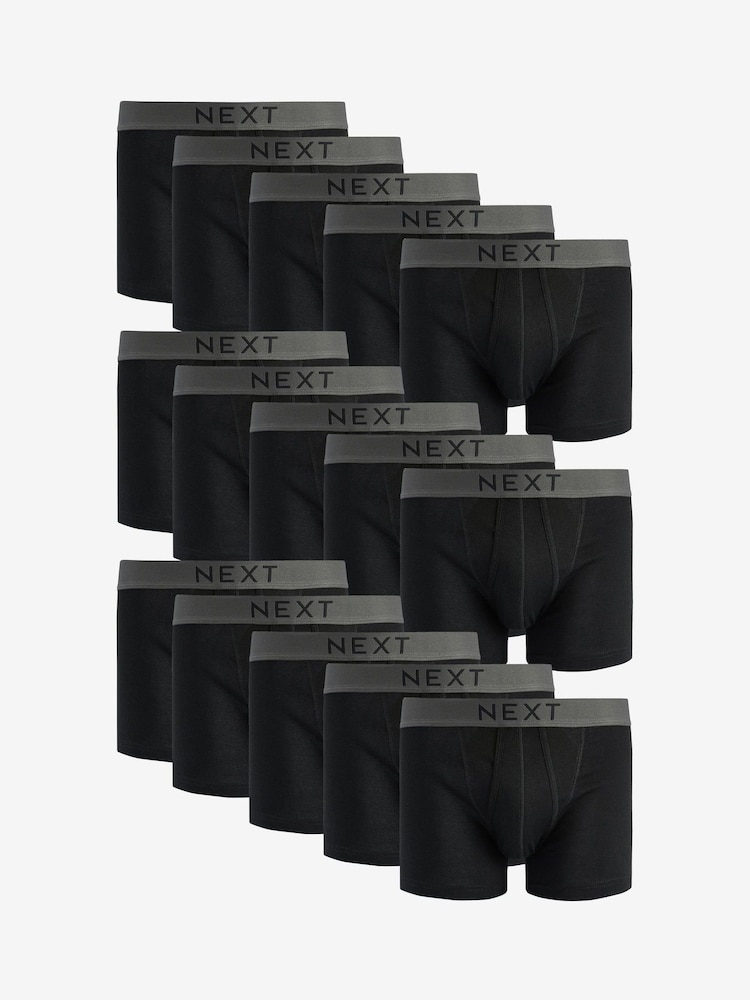 Black 15 Pack A-Front Pure 100% Cotton Boxers - Image 1 of 4