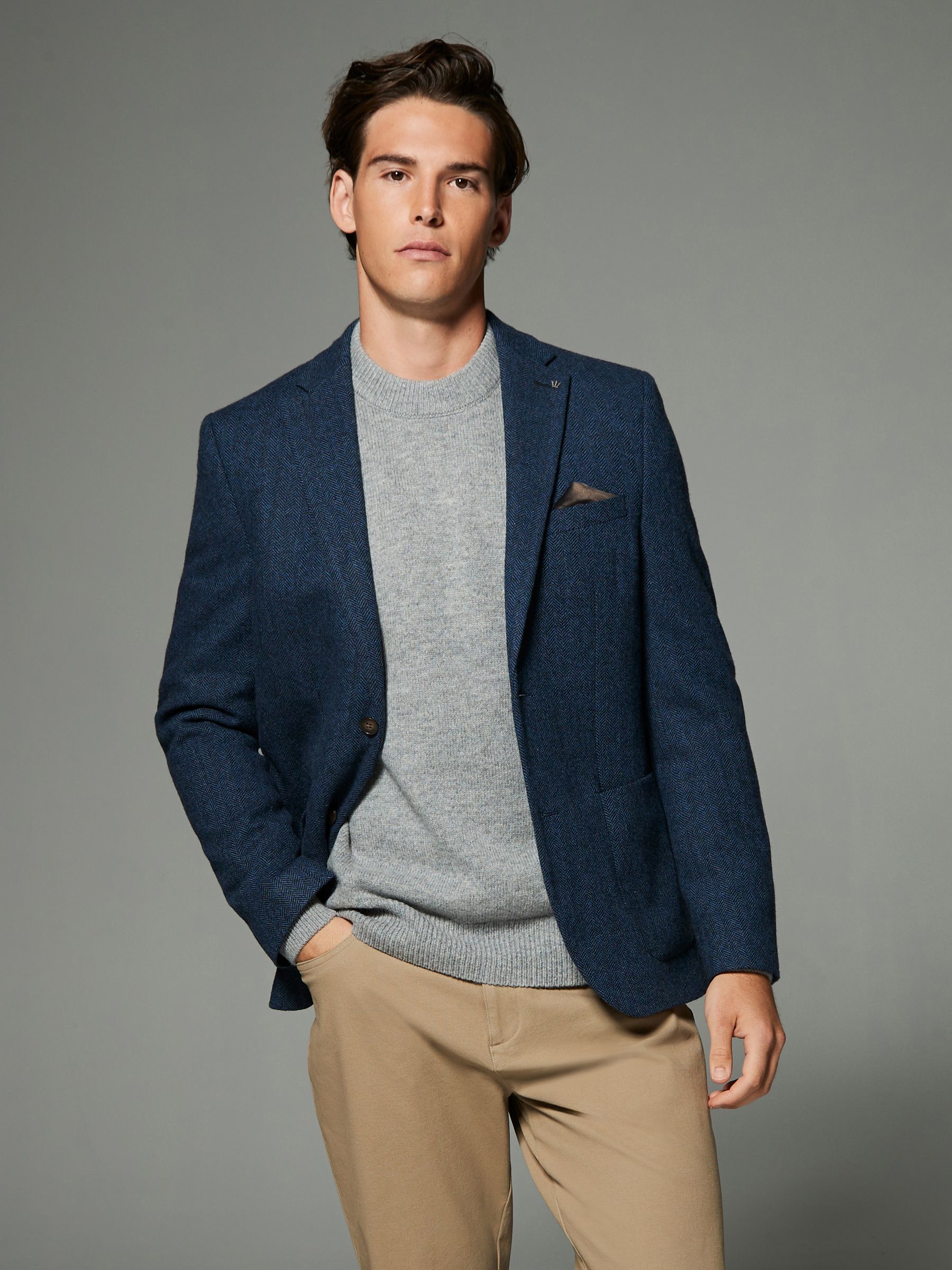 Buy Blue Regular Fit Wool Rich Herringbone Blazer from the Next UK online shop