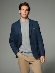 Blue Regular Fit Wool Rich Herringbone Blazer - Image 1 of 11