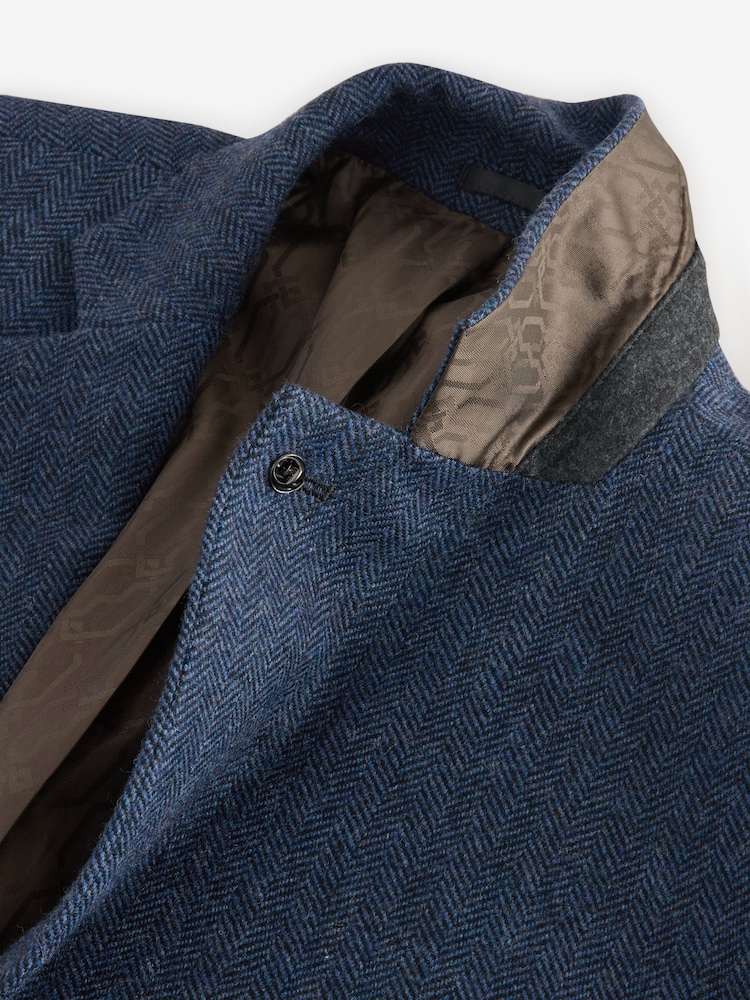 Blue Regular Fit Wool Rich Herringbone Blazer - Image 11 of 11