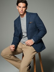 Blue Regular Fit Wool Rich Herringbone Blazer - Image 2 of 11