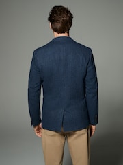 Blue Regular Fit Wool Rich Herringbone Blazer - Image 3 of 11