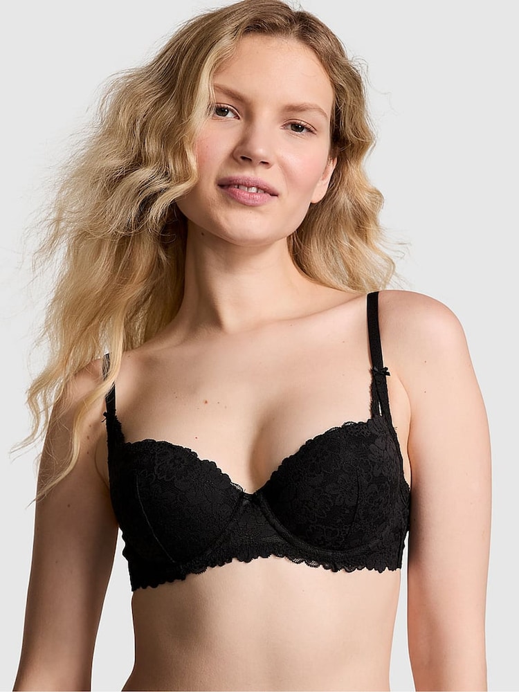 Victoria's Secret PINK Black Balcony Lace Push Up Bra - Image 1 of 3