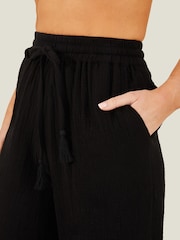 Accessorize Black Crinkle Beach 100% Cotton Trousers - Image 2 of 3