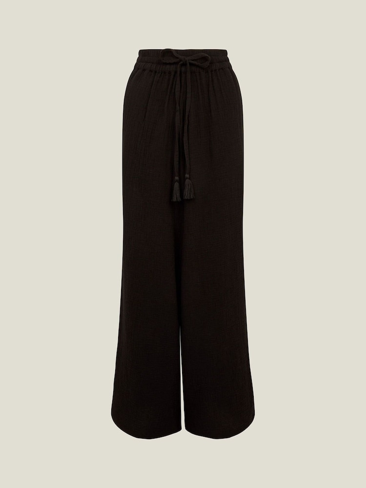 Accessorize Black Crinkle Beach 100% Cotton Trousers - Image 3 of 3