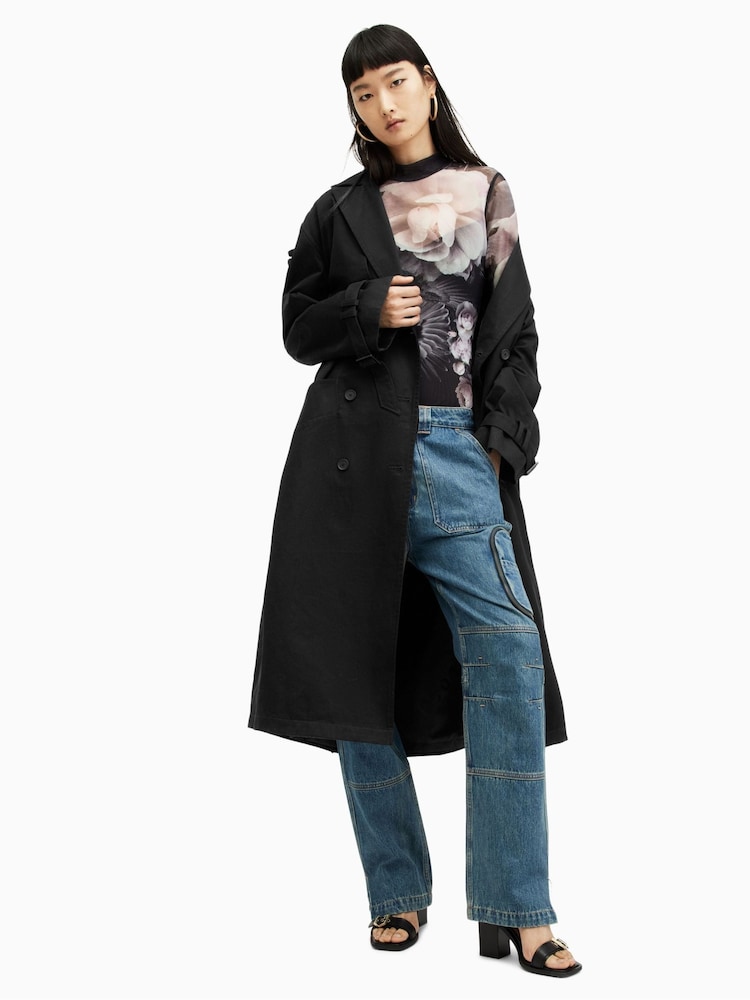 AllSaints Black Wyatt Trench Coats - Image 2 of 10
