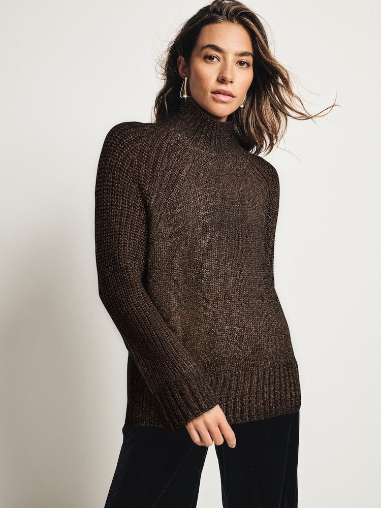 بني - Sparkle High Neck Knitted Jumper - صورة 1 من 7 بني - Sparkle High Neck Knitted Jumper - صورة 1 من 7