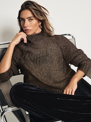 بني - Sparkle High Neck Knitted Jumper - صورة 2 من 7