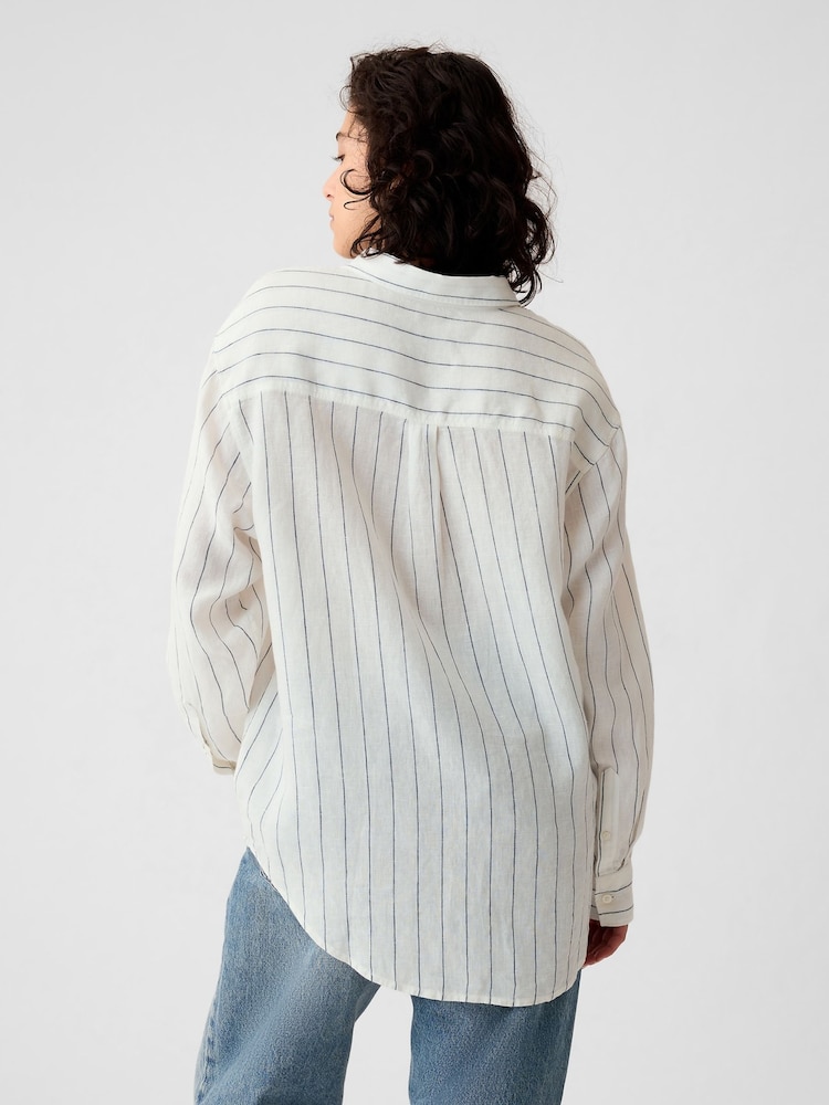 Gap White 100% Linen Long Sleeve Oversized Shirt - Image 2 of 6