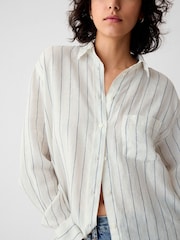 Gap White 100% Linen Long Sleeve Oversized Shirt - Image 4 of 6