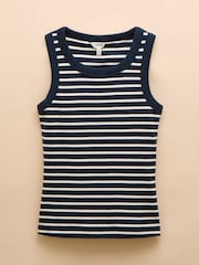 Navy & Cream - Joules Striped Premium Ribbed Jersey Vest - Image 8 of 8