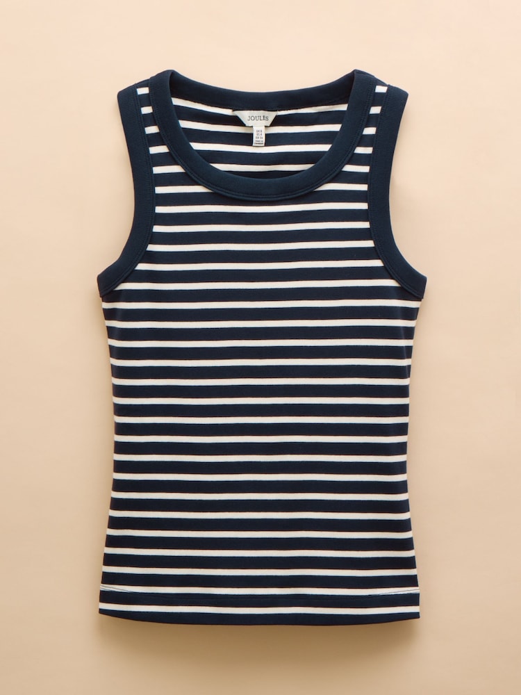 Navy & Cream - Joules Striped Premium Ribbed Jersey Vest - Image 8 of 8