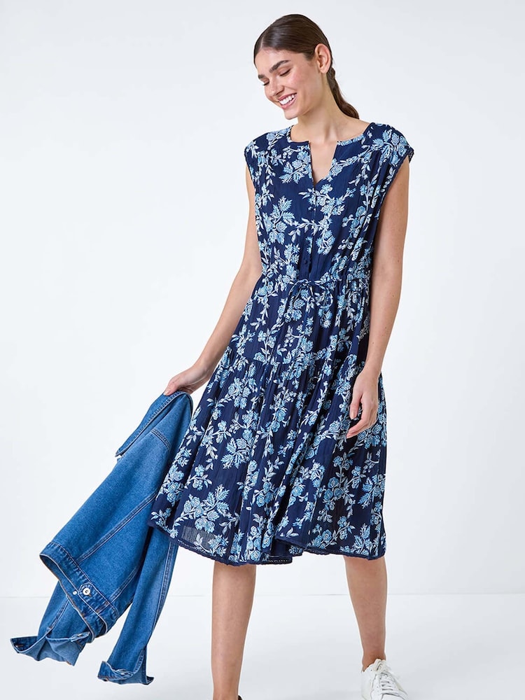 Roman Blue Floral Print Tiered Woven Dress - Image 2 of 5