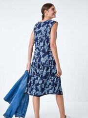 Roman Blue Floral Print Tiered Woven Dress - Image 3 of 5