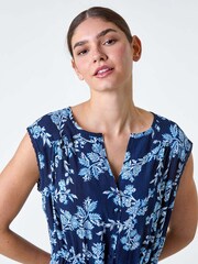 Roman Blue Floral Print Tiered Woven Dress - Image 4 of 5
