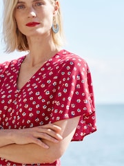 Seasalt Cornwall Red Wilsey Empire Line Flared Sleeve Dress - Image 5 of 5