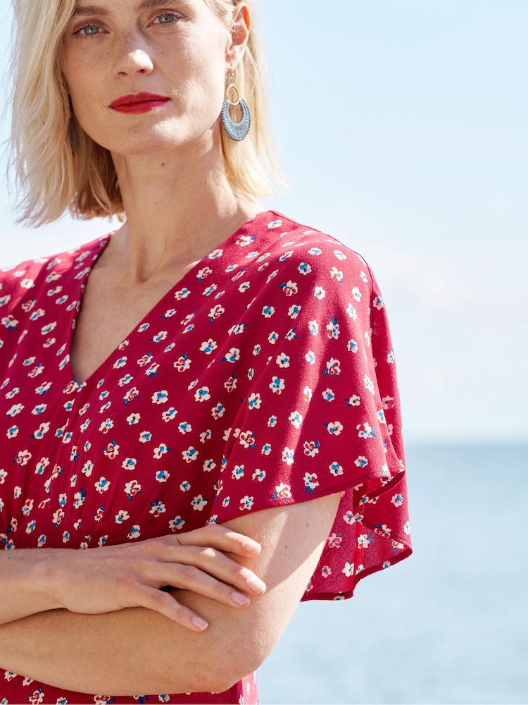 Seasalt Cornwall Red Wilsey Empire Line Flared Sleeve Dress - Image 5 of 5