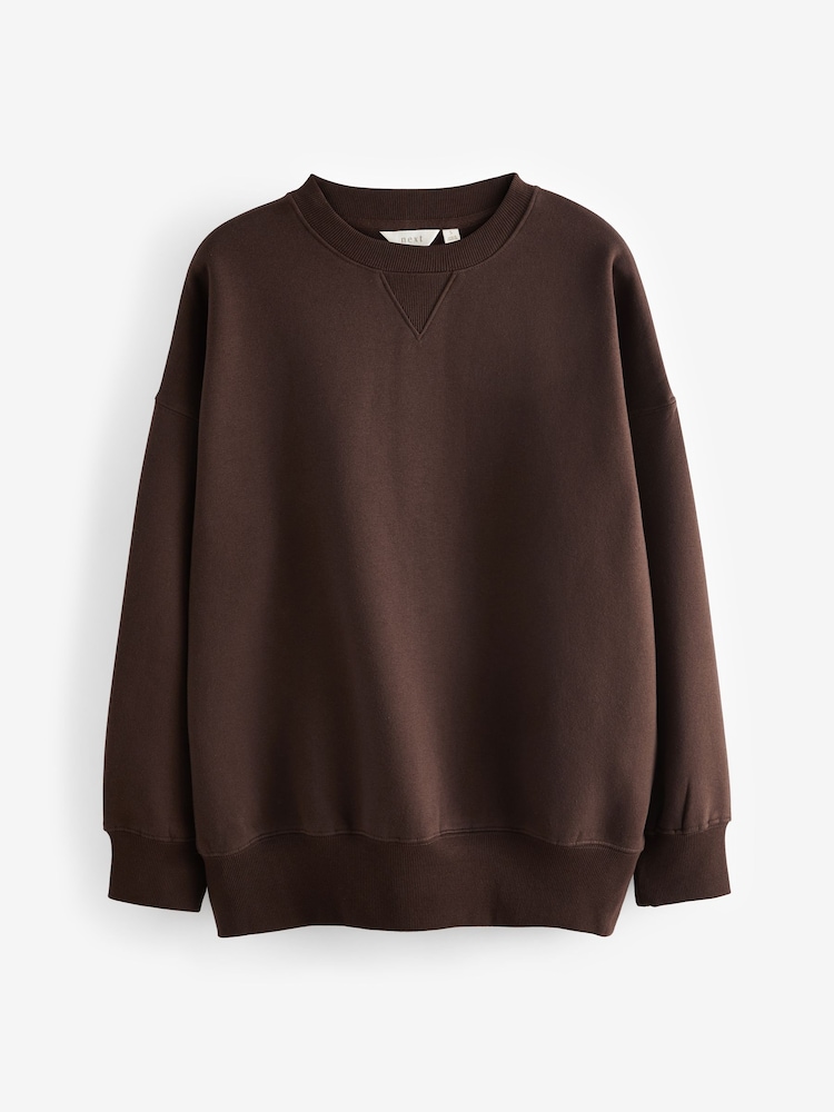 Chocoladebruin - Lang oversized relaxed fit zwaar geborsteld sweatshirt met ronde hals - Image 5 of 6