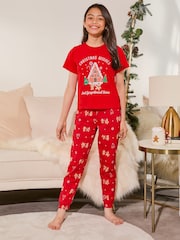Lipsy Red Christmas Jersey Pyjamas Trousers Set (From 3-16yrs) - Image 1 of 4