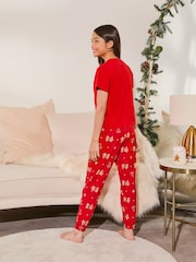 Lipsy Red Christmas Jersey Pyjamas Trousers Set (From 3-16yrs) - Image 4 of 4