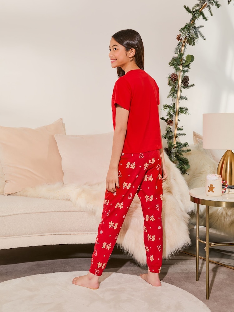 Lipsy Red Christmas Jersey Pyjamas Trousers Set (From 3-16yrs) - Image 4 of 4