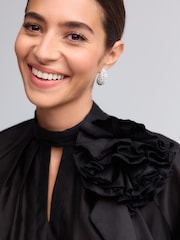 Black Corsage Long Sleeve Ruffle Blouse - Image 4 of 7