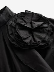 Black Corsage Long Sleeve Ruffle Blouse - Image 6 of 7
