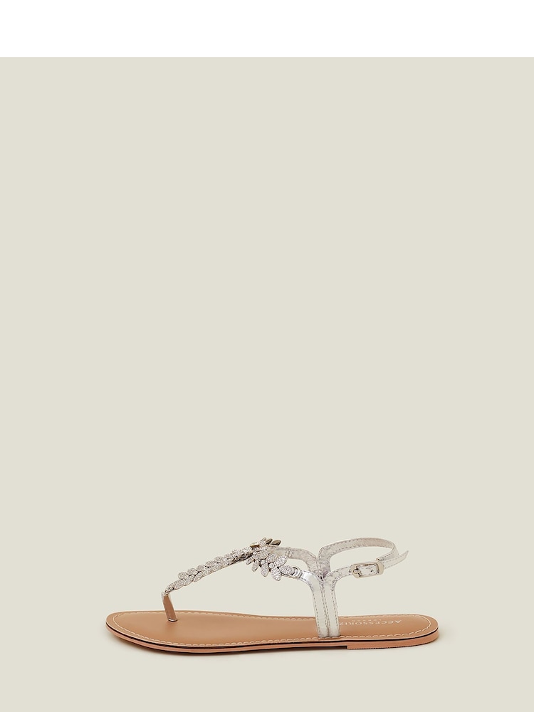 Accessorize White Diamanté Leaf Embellished Sandals - Image 1 of 3