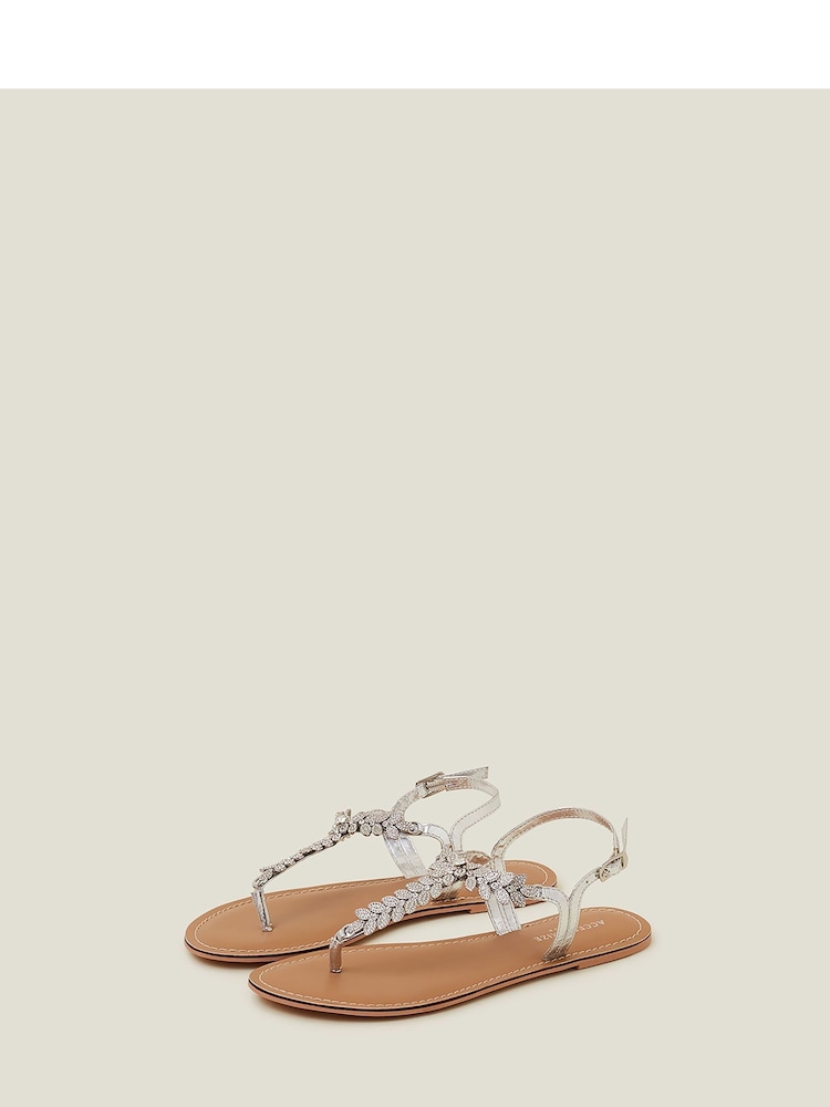Accessorize White Diamanté Leaf Embellished Sandals - Image 2 of 3