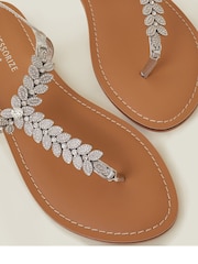 Accessorize White Diamanté Leaf Embellished Sandals - Image 3 of 3