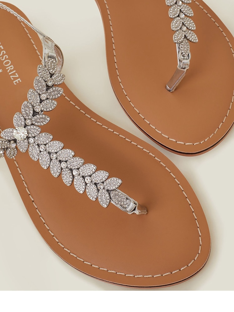 Accessorize White Diamanté Leaf Embellished Sandals - Image 3 of 3