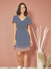Mela Blue Border Print Skater Dress - Image 2 of 4