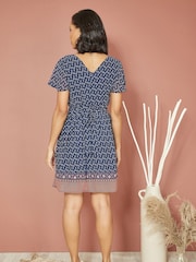 Mela Blue Border Print Skater Dress - Image 3 of 4