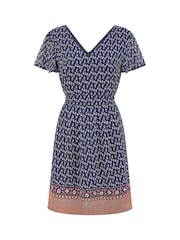 Mela Blue Border Print Skater Dress - Image 4 of 4