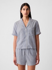Gap Blue & White Stripe Linen-Blend Pyjama Shirt - Image 1 of 4