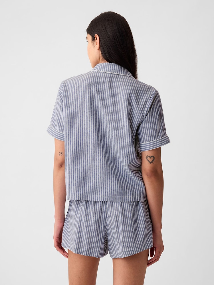 Gap Blue & White Stripe Linen-Blend Pyjama Shirt - Image 2 of 4 Gap Blue & White Stripe Linen-Blend Pyjama Shirt - Image 2 of 4