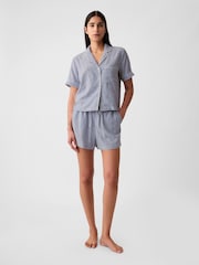 Gap Blue & White Stripe Linen-Blend Pyjama Shirt - Image 3 of 4
