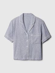 Gap Blue & White Stripe Linen-Blend Pyjama Shirt - Image 4 of 4