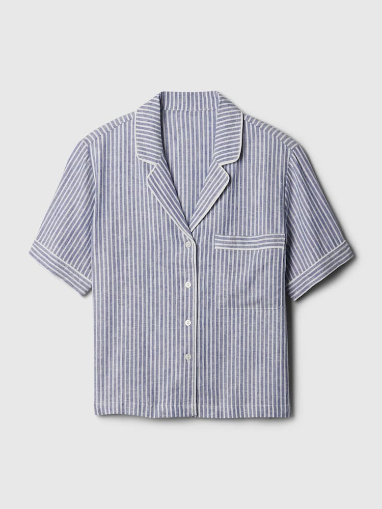 Gap Blue & White Stripe Linen-Blend Pyjama Shirt - Image 4 of 4 Gap Blue & White Stripe Linen-Blend Pyjama Shirt - Image 4 of 4