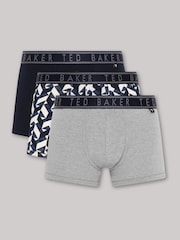 Ted Baker Blue Cotton Trunks 3 Pack - Image 1 of 6