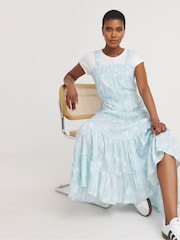 JD Williams Blue Printed Tie Waist Apron Dress - Image 1 of 3